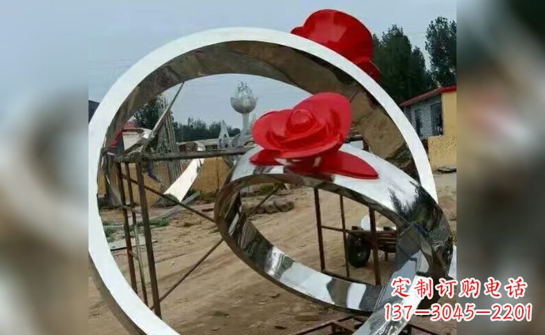 湖北不锈钢玫瑰花戒指雕塑
