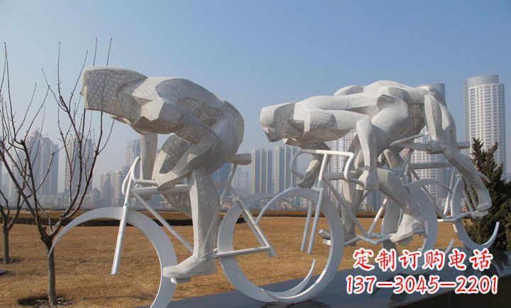 湖北展现运动风采的不锈钢自行车雕塑