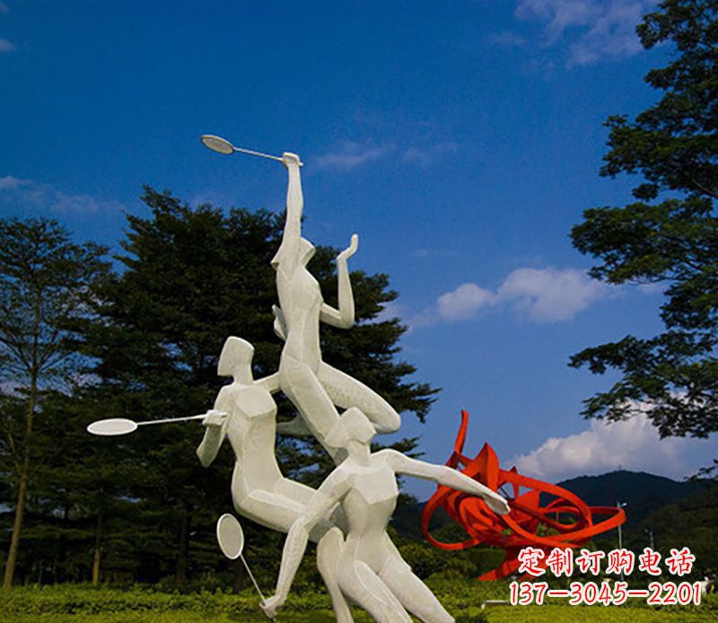 湖北不锈钢羽毛球雕塑精美线条展现体育热情