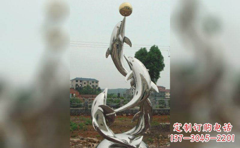 湖北不锈钢三个海豚嬉戏雕塑