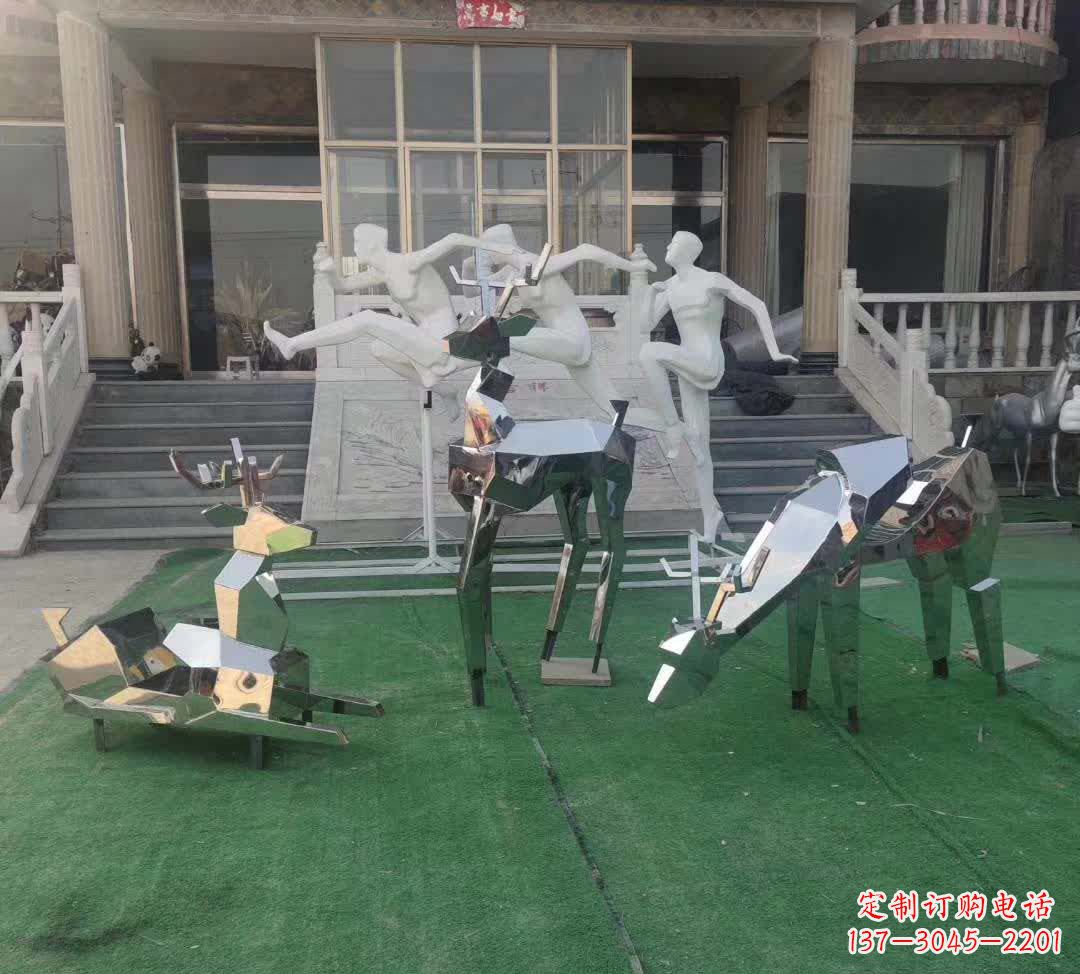 湖北精美动物雕塑点缀不锈钢售楼部