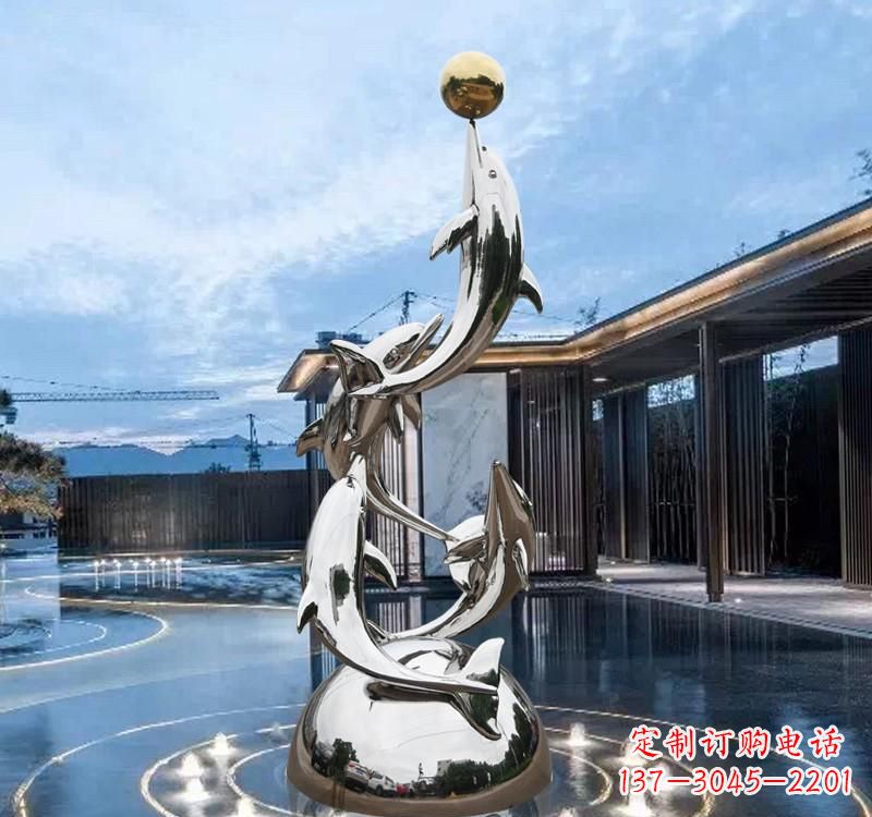 湖北海豚的优雅身姿——不锈钢水景雕塑