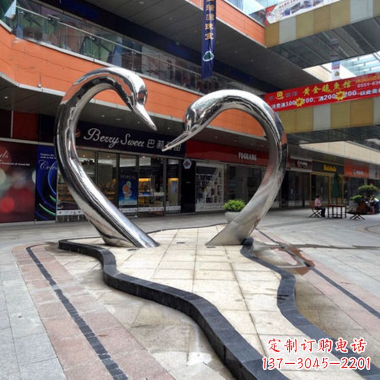 湖北不锈钢天鹅爱情雕塑把浪漫永恒的爱情永久凝固