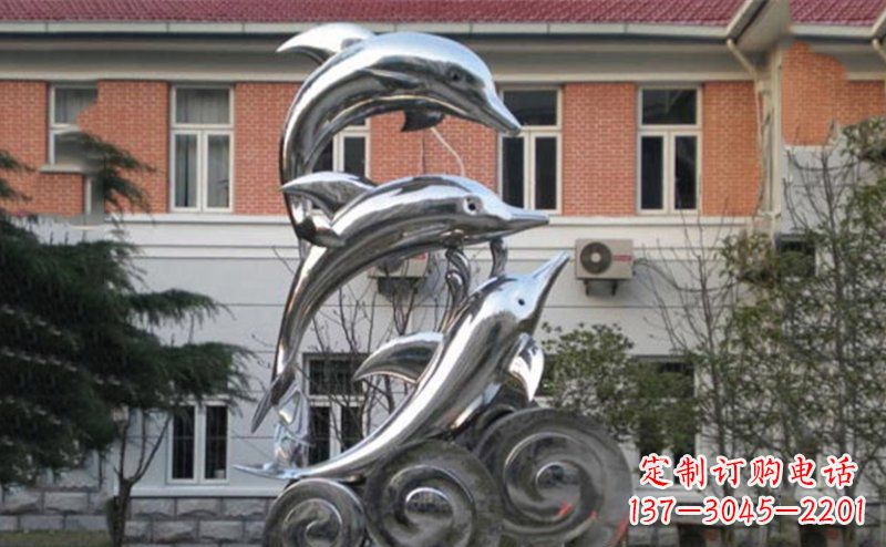 湖北不锈钢跳跃海豚雕塑