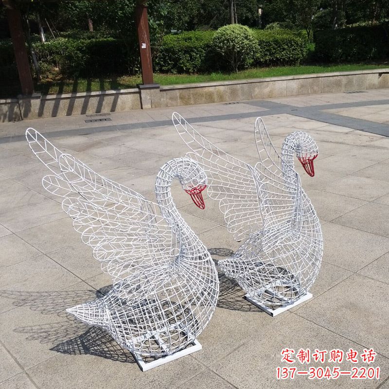 湖北不锈钢网格展翅天鹅雕塑