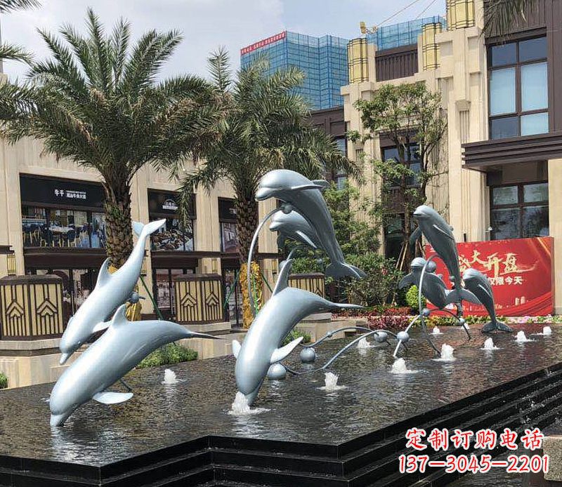 湖北不锈钢海豚跳跃喷泉雕塑美丽的艺术装置