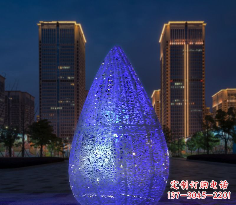 湖北不锈钢小区照明美轮美奂的水滴雕塑