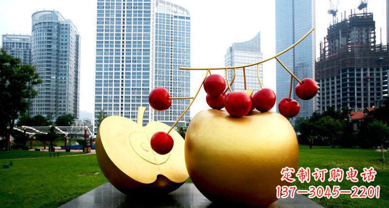 湖北不锈钢苹果雕塑,添彩公园景观