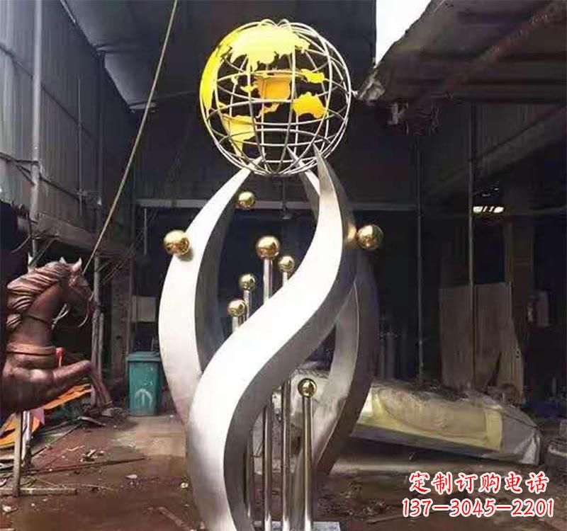 湖北不锈钢转动地球仪雕塑——传承地球文明