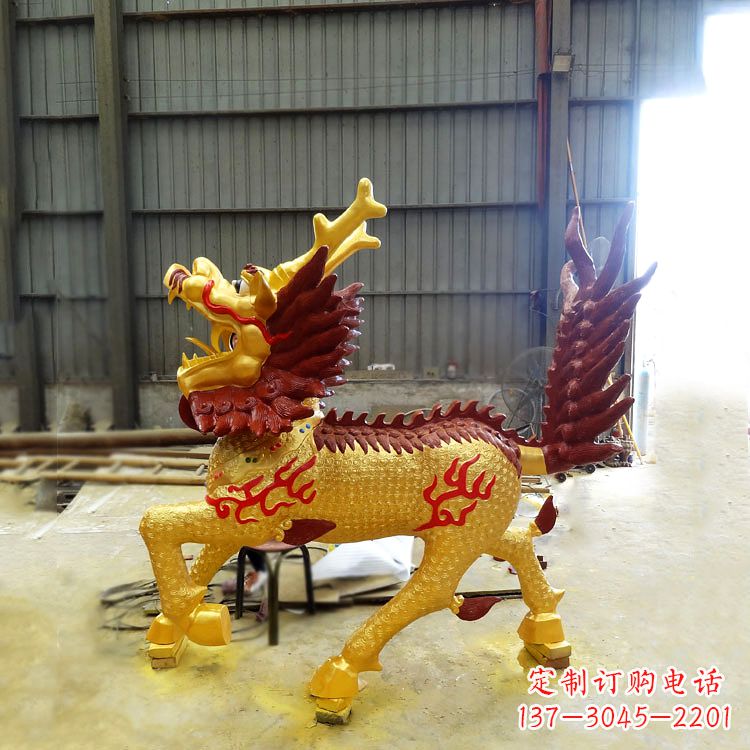 湖北彩绘麒麟铜雕塑