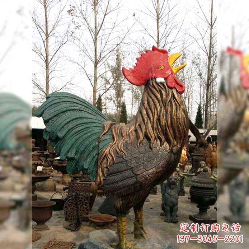 湖北彩绘铜雕公鸡生肖动物雕塑