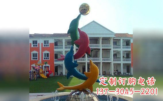 湖北彩色不锈钢海豚雕塑海洋动物景观标识