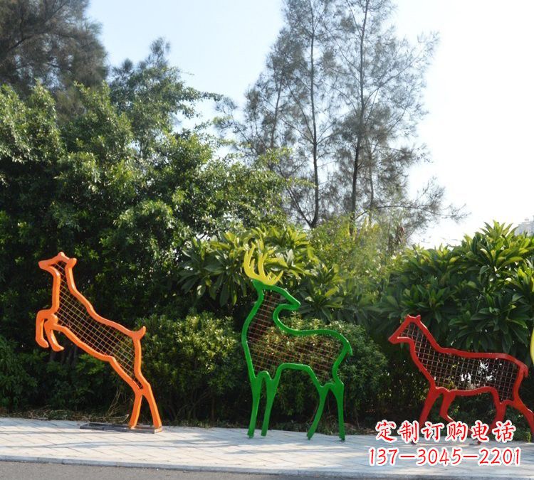 湖北精美的彩色不锈钢梅花鹿雕塑