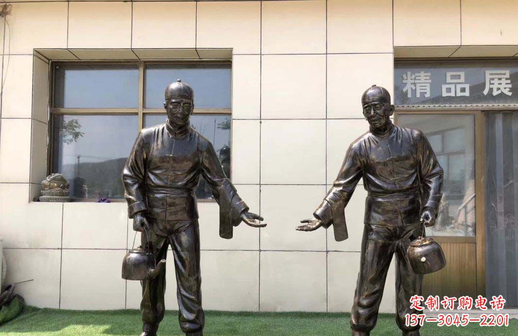 湖北茶馆民俗店小二铜雕