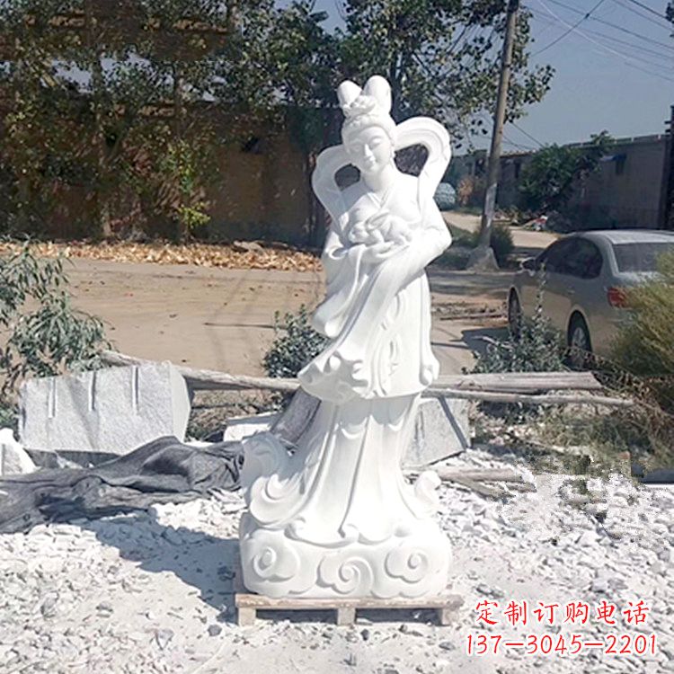 湖北嫦娥奔月石雕-汉白玉神话人物雕像