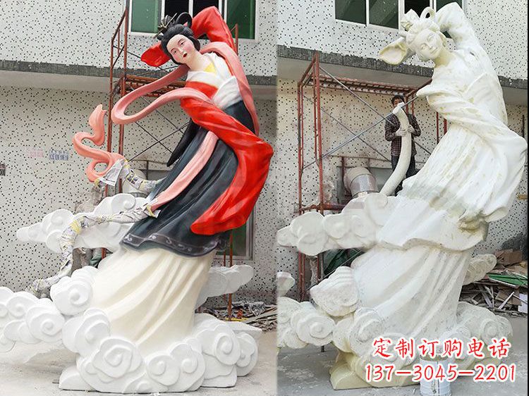 湖北嫦娥玻璃钢雕塑-玻璃钢彩绘神话人物雕像