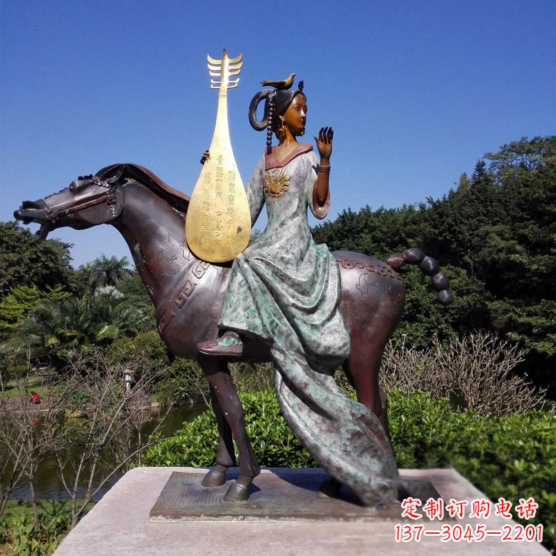 湖北沉鱼落雁典故美女人物王昭君出塞铜雕像