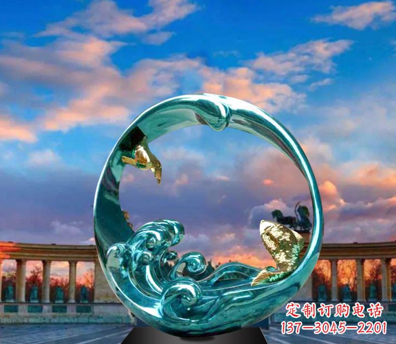 湖北城市之环不锈钢彩银雕塑