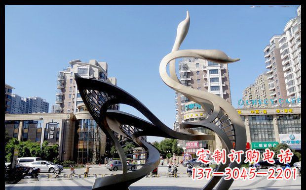 湖北城市凝聚的美丽不锈钢天鹅雕塑