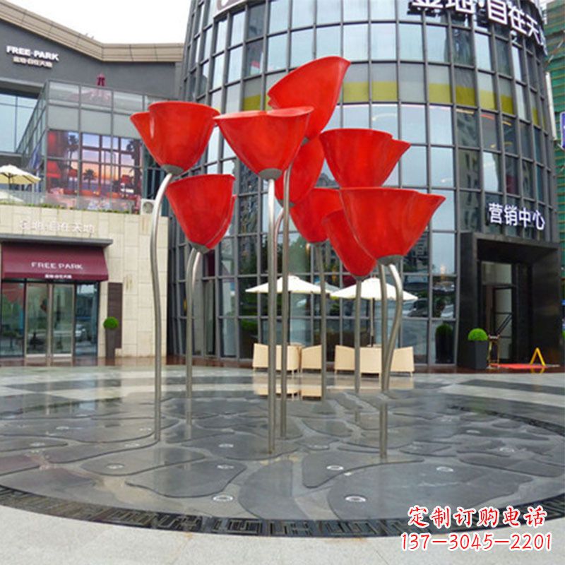 湖北城市广场不锈钢玫瑰花户外景观锻造花雕塑