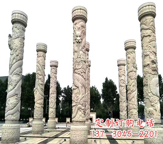 湖北城市广场大理石石材龙柱景观柱