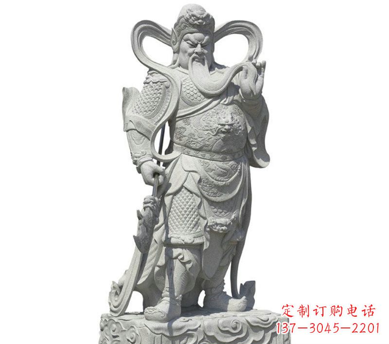 湖北持刀关公武财神石雕