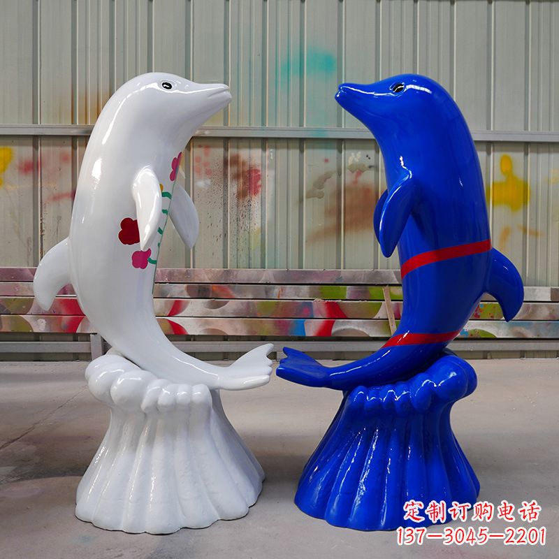湖北冲浪海豚卡通动物雕塑,园林水景戏水动物景观