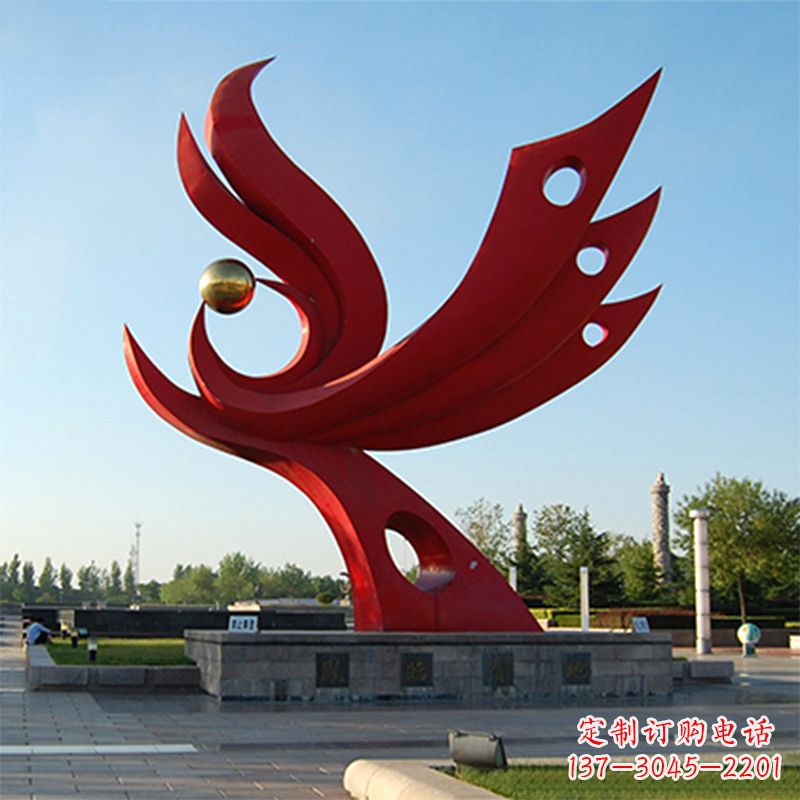 湖北精美凤凰雕塑点缀公园园林景观