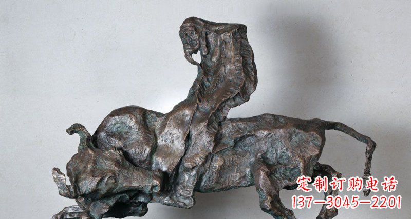 湖北抽象的骑牛人物公园动物铜雕