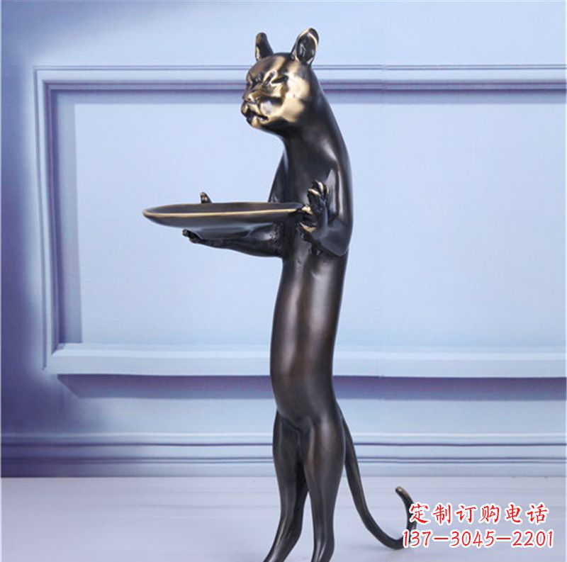 湖北抽象动物猫铜雕