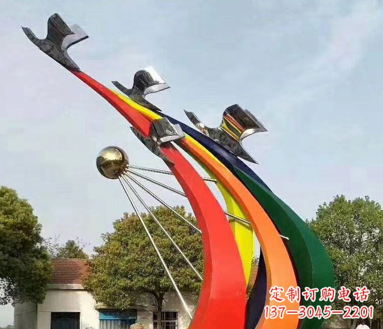 湖北抽象和平鸽和太阳校园不锈钢雕塑