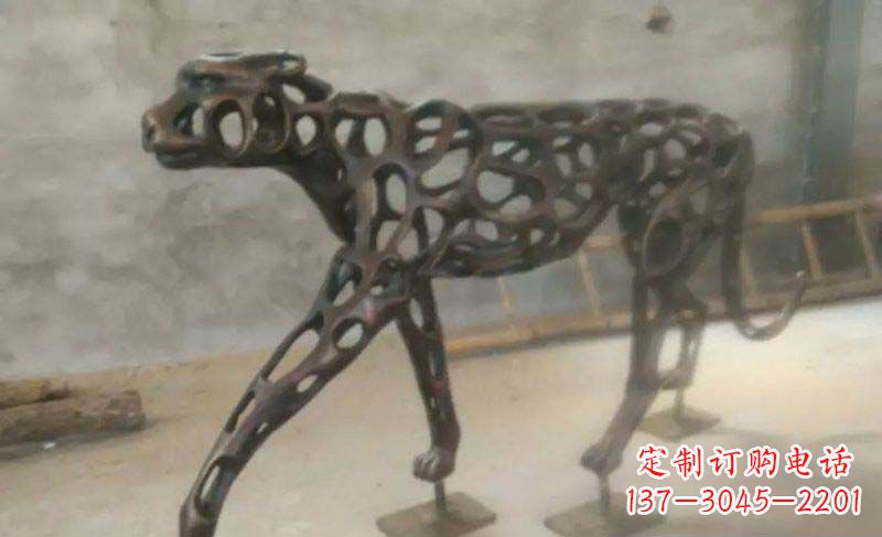 湖北抽象金钱豹公园动物铜雕 (2)