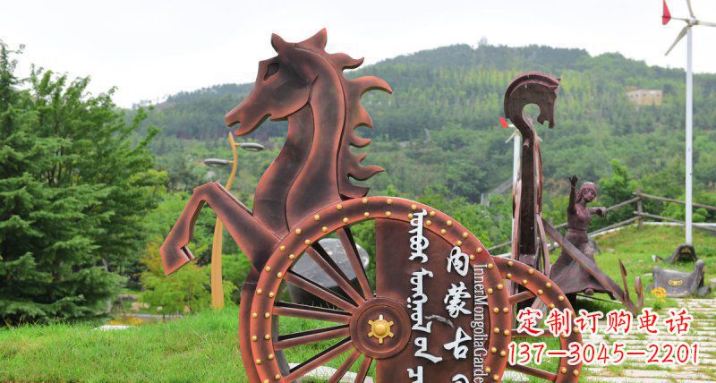 湖北传承历史魅力,不锈钢马车雕塑悠然屹立