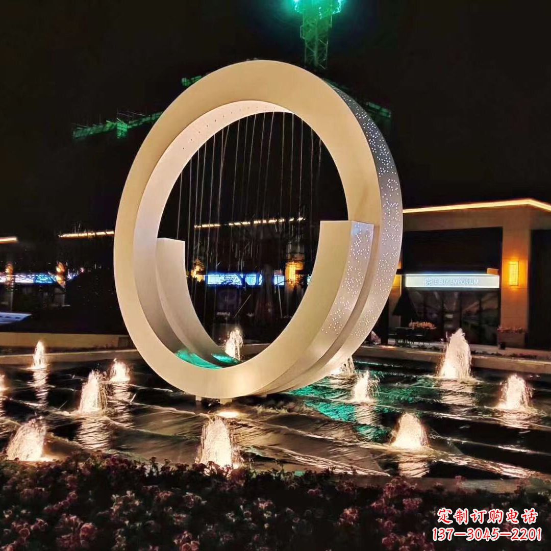 湖北环状喷泉雕塑灯光点亮美丽
