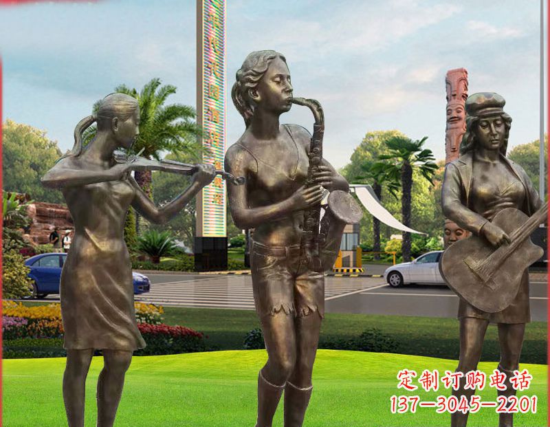 湖北吹萨克斯铜雕人物