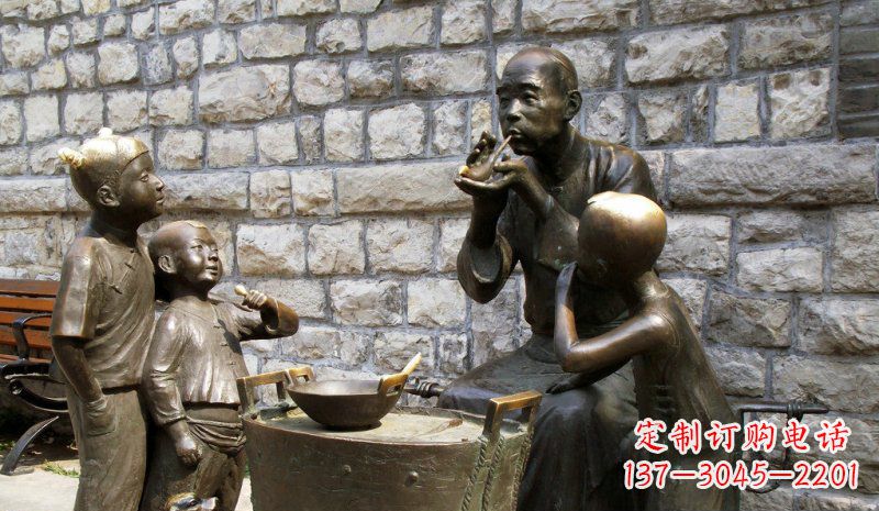 湖北吹糖人街头景观铜雕