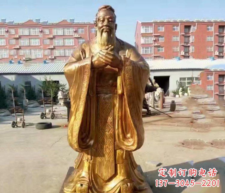 湖北纯铜校园古代孔子人物铜雕塑