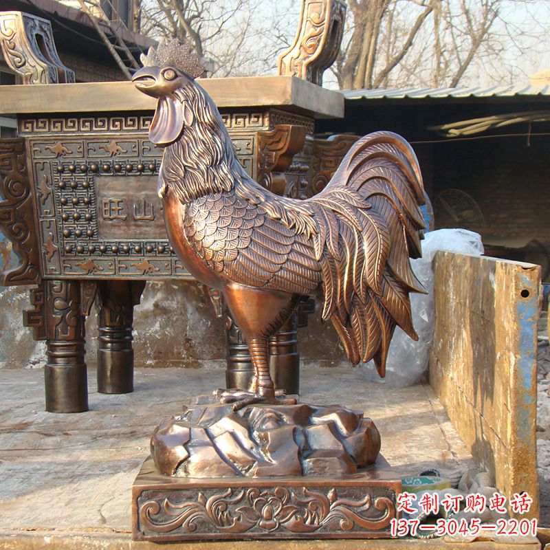 湖北纯铜铸造生肖鸡雕塑摆件