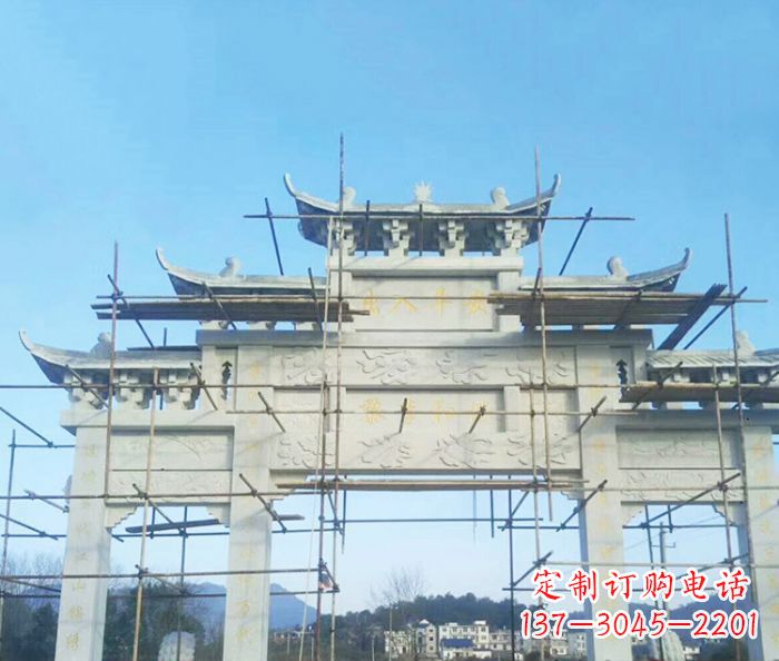 湖北大理石三门牌坊雕塑