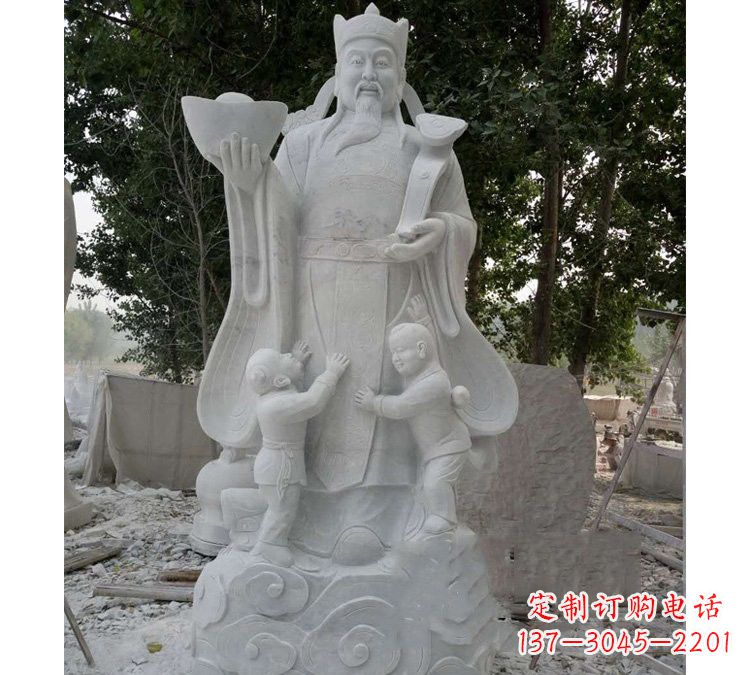 湖北大理石财神雕塑——守护家庭繁荣