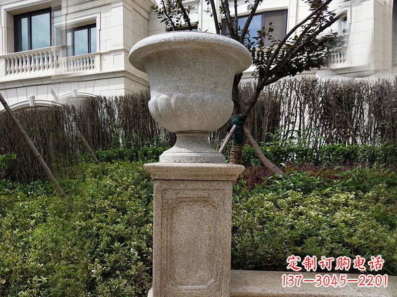 湖北大理石花钵小区花盆石雕艺术品