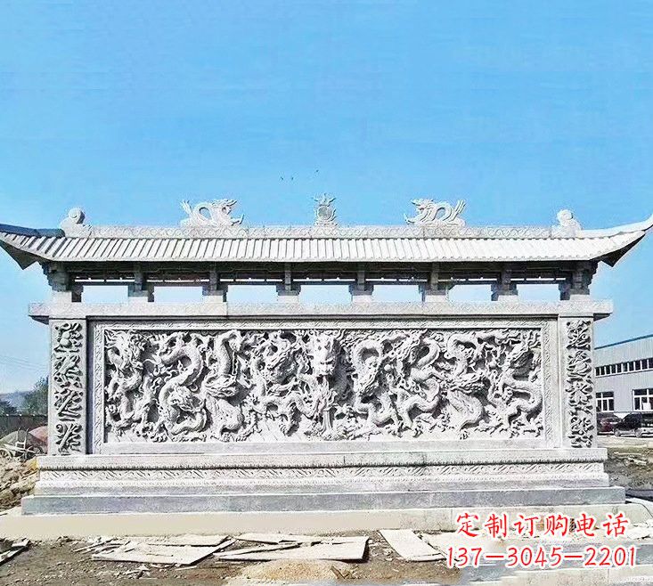 湖北精美大理石九龙壁雕塑