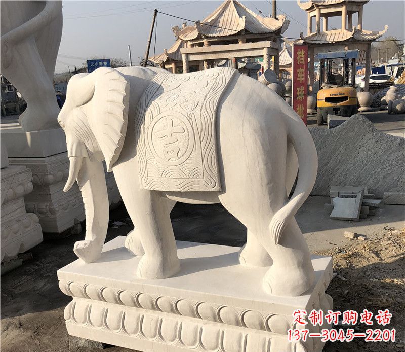 湖北大理石卷鼻如意大象雕塑