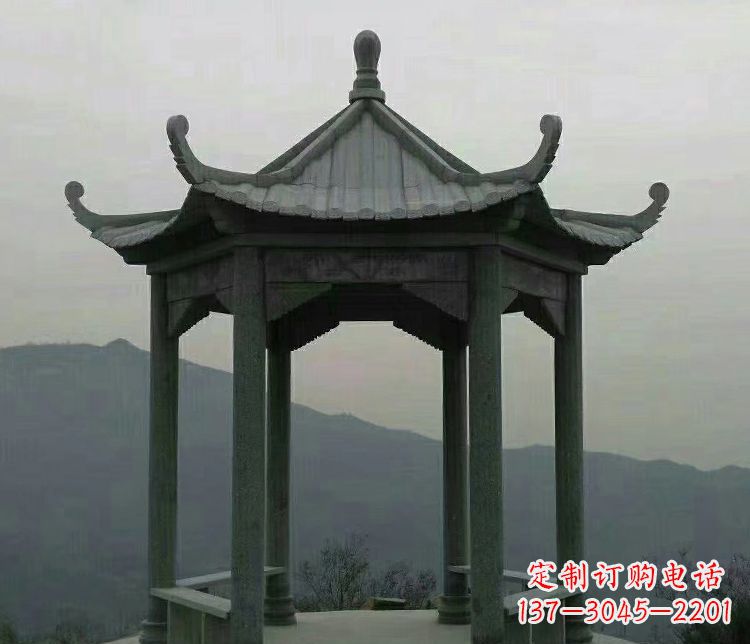 湖北考究工艺,奢华大理石六角凉亭雕塑