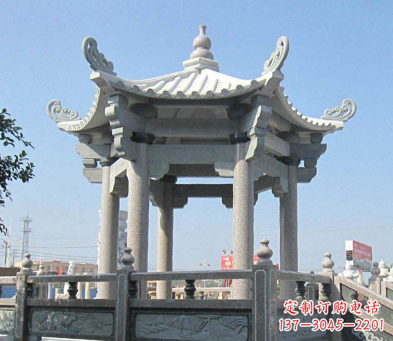 湖北大理石六角凉亭石雕,为您的家园带来浪漫情怀