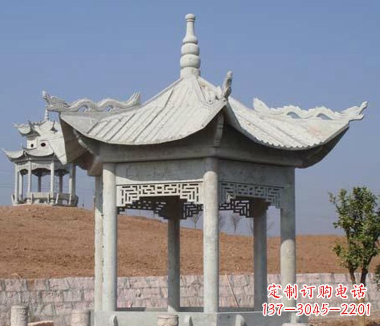 湖北精美大理石六角凉亭石雕