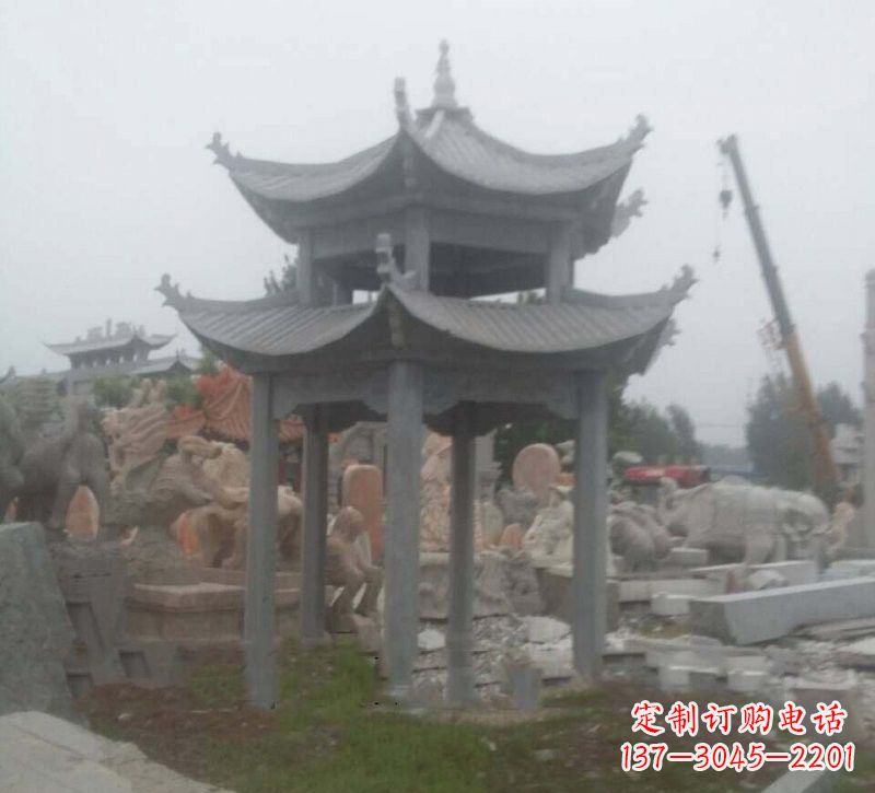 湖北大理石六角凉亭石雕,精美绝伦