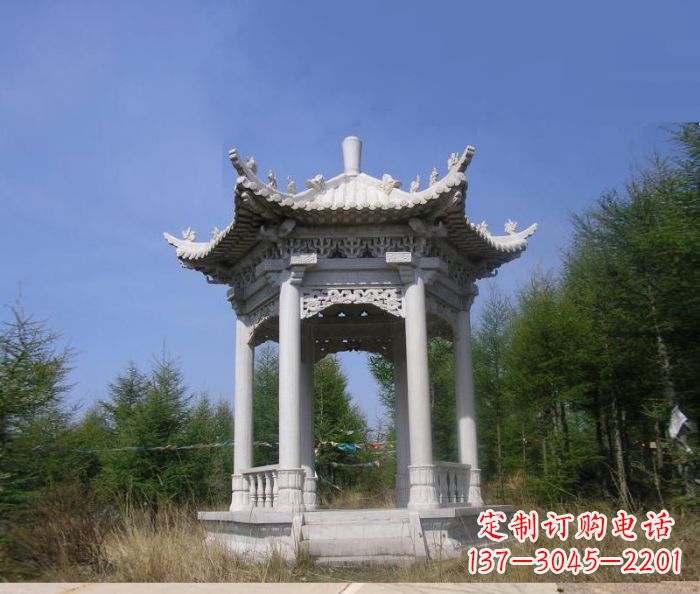 湖北精美大理石六角石凉亭雕塑