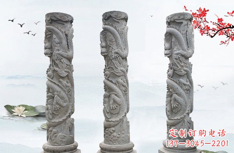 湖北精美大理石龙柱雕塑
