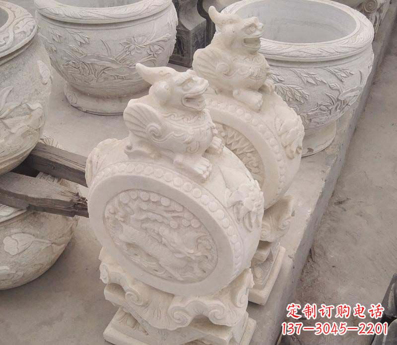 湖北大理石貔貅抱鼓石雕塑